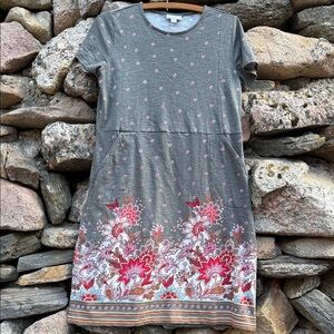 J. Jill Floral Border Print Cotton Dress – Size S Pockets Casual